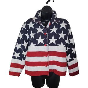 Tantrums Vintage USA American Flag Woven Jacket Stars Stripes size Small